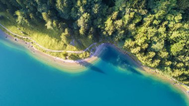 Havadan görünümü göl ve orman. İsviçre hava güzel doğal peyzaj