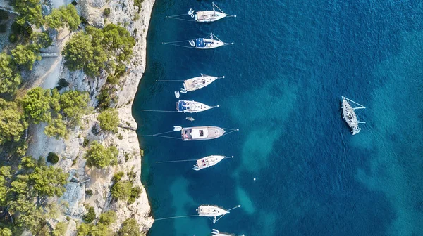 Yachts Sea France Aerial View Luxury Floating Boat Transparent Turquoise — Stock Photo, Image