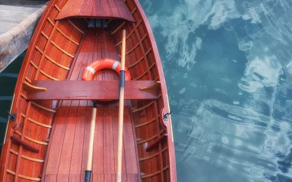 Boats Lifebuoy Lake Braers Lake Dolomites Alps Italy Beautiful Composition — Stock Photo, Image