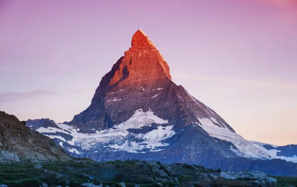 Pico Matterhorn Durante Amanecer Hermoso Paisaje Natural Suiza Montañas Paisaje — Foto de Stock