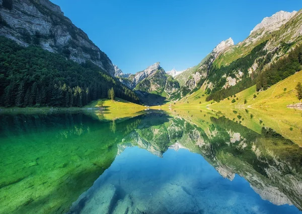 Berge Und See Der Schweiz Reflexion Auf Der Wasseroberfläche Naturlandschaft — Stockfoto