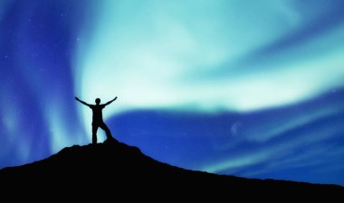 Kuzey açık renkli bir şampiyonu silüeti. Spor ve aktif bir yaşam kavramı ve fikri takımının