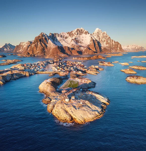 Aerial View Lofoten Islands Norway Mountains Sea Sunset Natural Landscape — Stock Photo, Image