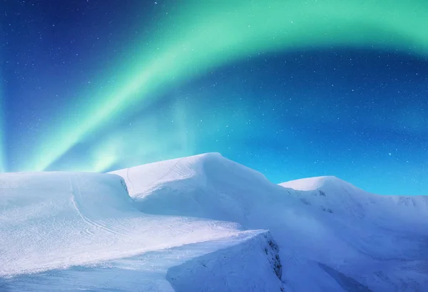 Aurora Boreal Las Islas Lofoten Noruega Luces Verdes Del Norte — Foto de Stock