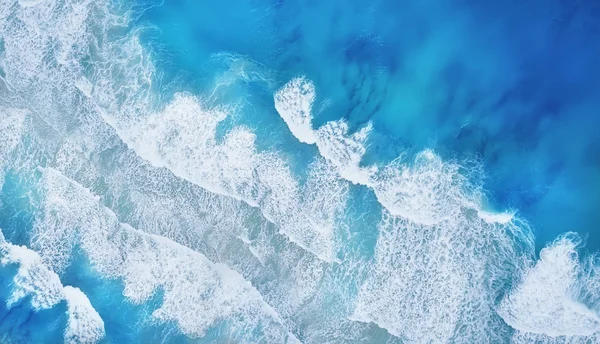 Strand Und Wellen Von Oben Türkisfarbener Wasserhintergrund Von Oben Sommerliche — Stockfoto