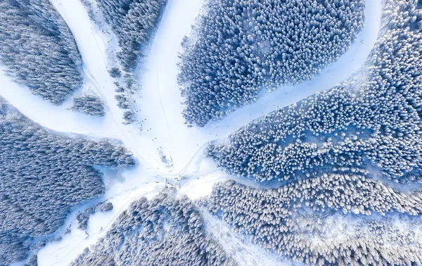 Вид Повітря Схил Гірськолижного Курорту Лісовий Гірськолижний Схил Повітря Зимовий — стокове фото