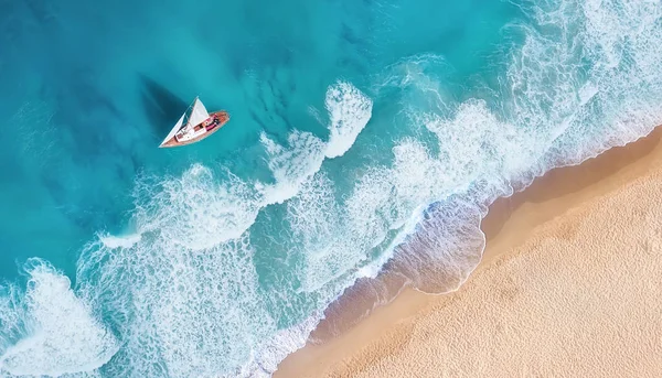 Golven Jacht Van Boven Bekijken Achtergrond Van Turquoise Water Van — Stockfoto