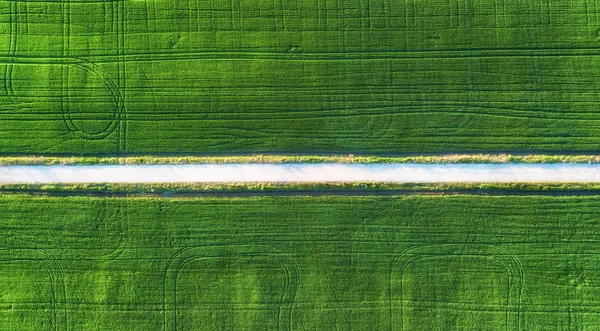 Vista Aerea Sulla Strada Sul Campo Paesaggio Agricolo Dall Aria — Foto Stock