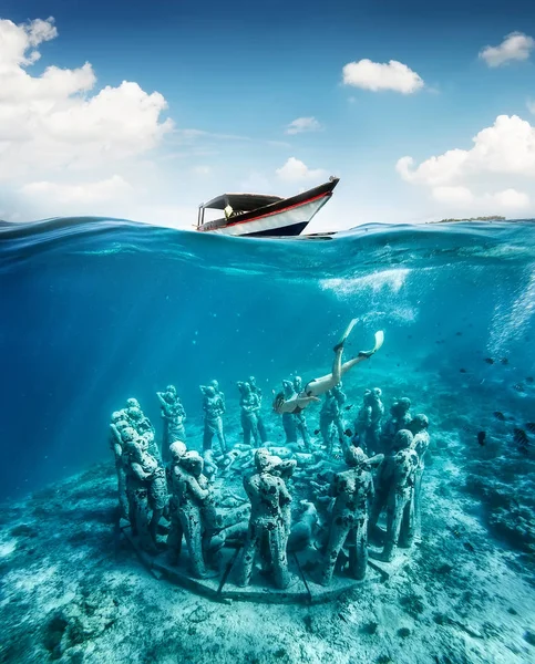Girl Snorkeling Famous Place Gili Meno Island Indonesia Underwater Tourism — Stock Photo, Image
