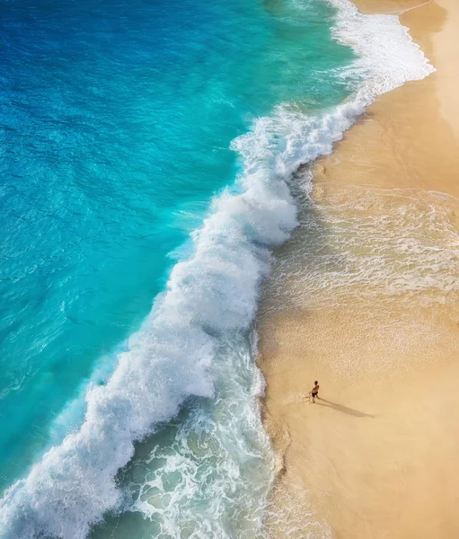 View Man Beach Bali Indonesia Vacation Adventure Top View Drone — Stock Photo, Image