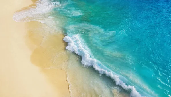 Strand Als Achtergrond Van Top View Golven Azuurblauwe Water Als — Stockfoto
