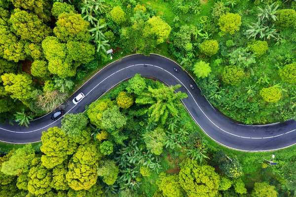 Aerial View Road Forest Highway Throu Forest View Drone Natural — Stock Photo, Image