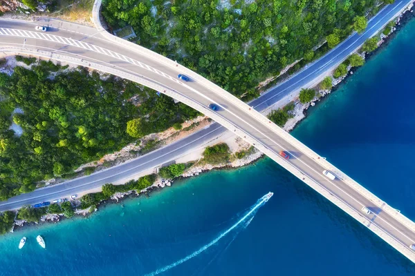 Kroatien Luftutsikt Över Bron Över Havet Motorväg Ovanför Vatten Utsikt — Stockfoto