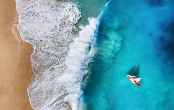 Jacht Zee Vanaf Het Bovenste Uitzicht Turquoise Water Achtergrond Van — Stockfoto