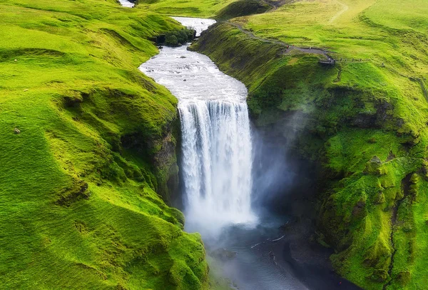 Luftaufnahme Des Skogafoss Wasserfalls Island Landschaft Aus Der Luft Berühmter — Stockfoto