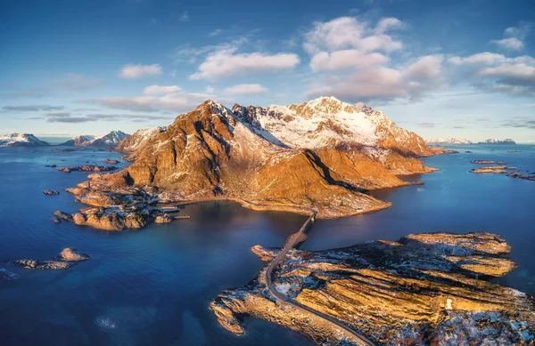 Ilhas Lofoten Noruega Paisagem Aérea Com Montanhas Ilhas Oceano Paisagem — Fotografia de Stock