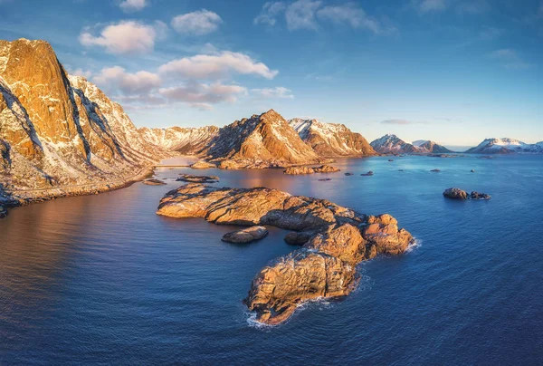 Ilhas Lofoten Noruega Paisagem Aérea Com Montanhas Ilhas Oceano Paisagem — Fotografia de Stock