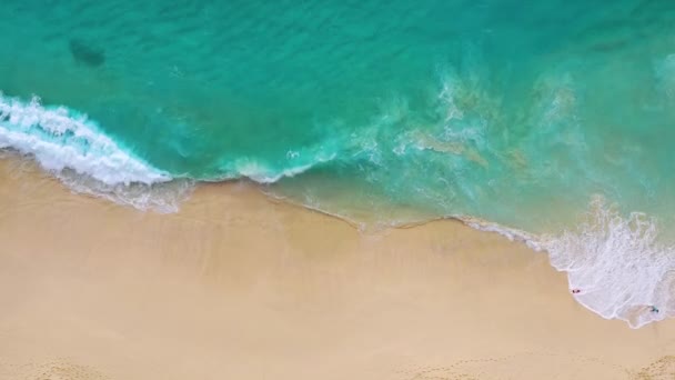 トップビューからの背景としての海岸 上のビューからターコイズ水の背景 空からの夏の海景 ヌサペニダ島 インドネシア ビデオ — ストック動画