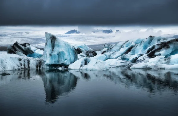 Jokulsarlon Buzul Gölü Vatnajokull Ulusal Parkı Zlanda Okyanus Körfezi Buzdağları — Stok fotoğraf