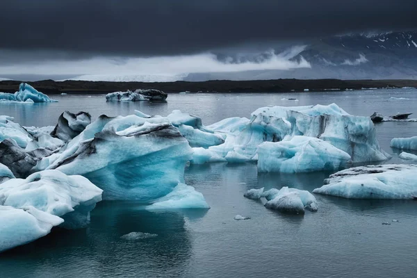 Jokulsarlon Buzul Gölü Vatnajokull Ulusal Parkı Zlanda Okyanus Körfezi Buzdağları — Stok fotoğraf