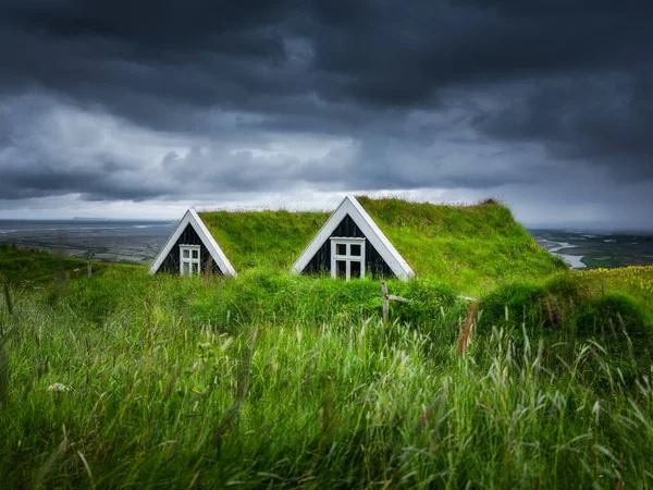 Старі Історичні Будинки Полі Ісландії Природний Іцеландичний Фон Подорож Ісландії — стокове фото