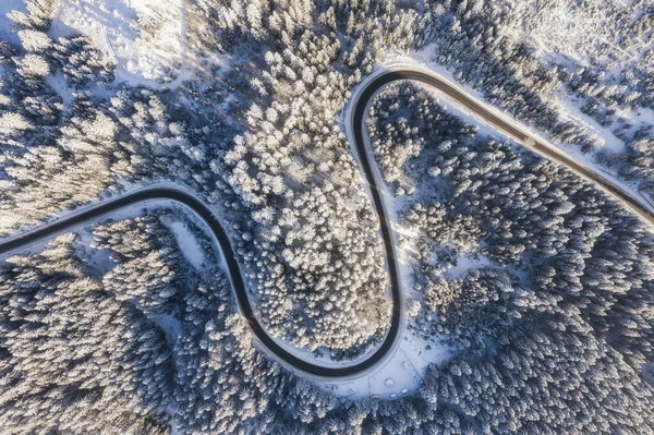 Kış Soğuğu Havadan Gelen Doğal Kış Manzarası Kış Zamanı Yol — Stok fotoğraf