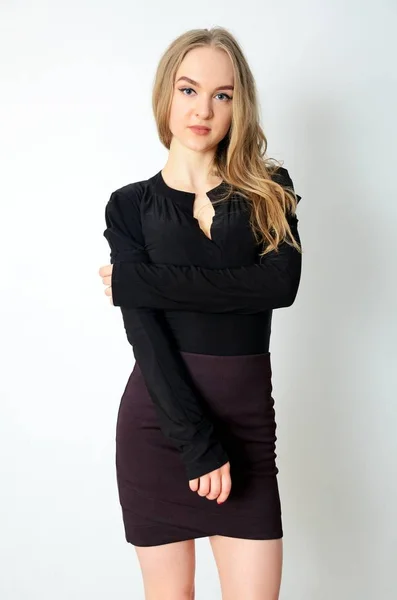 Jovem Modelo Feminina Ucrânia Vestindo Top Preto Retratos Feitos Estúdio — Fotografia de Stock