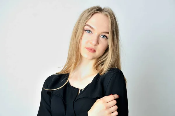 Joven Modelo Femenina Ucrania Vistiendo Top Negro Retratos Realizados Estudio —  Fotos de Stock