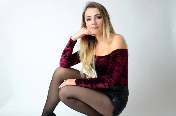 Well built girl with stockings