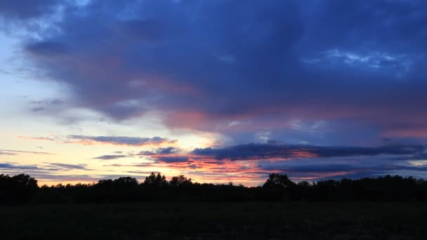 タイムラプスフィールド上の曇りの夕日 — ストック動画