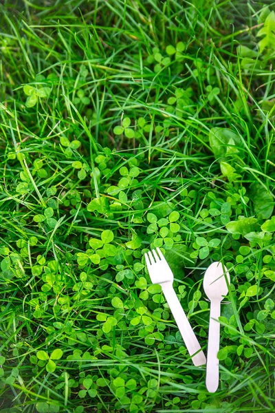 餐具树绿色草坪环保 — 图库照片
