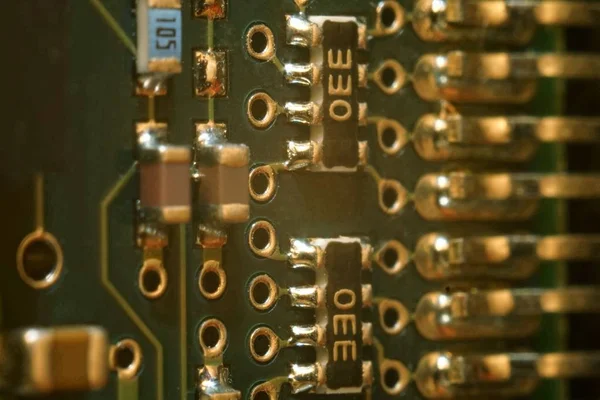 Green Pcb Close Microcircuit Macro Circuit Board — Stock Photo, Image