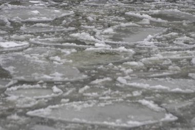 Curonian Lagünü yüzeyinde buz parçaları nın arka plan