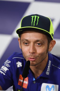 Buriram-Tayland - 6 Ekim 2018: Valentino rossi #46 Movista yamaha takım basın toplantısı önce BK Tayland grand prix 2018 chang Uluslararası pistinde, Tayland