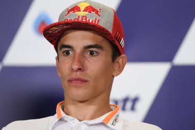 Buriram, Tayland - 6 Ekim 2018:Marc Marquez repsol honda takımı basın toplantısı BK Tayland grand prix 2018 chang Uluslararası pistinde öncesinde üzerinde 