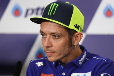 Buriram, Tayland - 6 Ekim 2018: Valentino Rossi Movista yamaha takım basın toplantısı BK Tayland grand prix 2018 chang Uluslararası pistinde öncesinde 