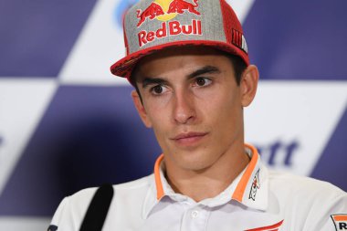 Buriram, Tayland - 6 Ekim 2018:Marc Marquez repsol honda takımı basın toplantısı BK Tayland grand prix 2018 chang Uluslararası pistinde öncesinde üzerinde 