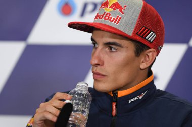Buriram, Tayland - 6 Ekim 2018:Marc Marquez repsol honda takımı basın toplantısı BK Tayland grand prix 2018 chang Uluslararası pistinde öncesinde üzerinde 