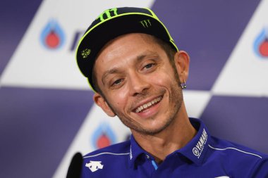 Buriram, Tayland - 6 Ekim 2018: Valentino Rossi Movista yamaha takım basın toplantısı BK Tayland grand prix 2018 chang Uluslararası pistinde öncesinde 