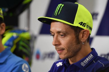 Buriram, Tayland - 6 Ekim 2018: Valentino Rossi Movista yamaha takım basın toplantısı BK Tayland grand prix 2018 chang Uluslararası pistinde öncesinde 