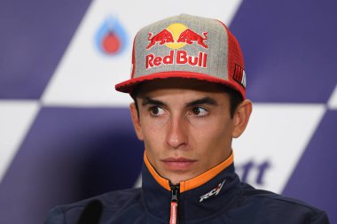 Buriram, Tayland - 6 Ekim 2018:Marc Marquez repsol honda takımı basın toplantısı BK Tayland grand prix 2018 chang Uluslararası pistinde öncesinde üzerinde 