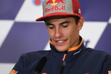 Buriram, Tayland - 6 Ekim 2018:Marc Marquez repsol honda takımı basın toplantısı BK Tayland grand prix 2018 chang Uluslararası pistinde öncesinde üzerinde 