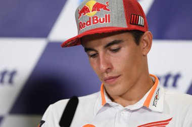 Buriram, Tayland - 6 Ekim 2018:Marc Marquez repsol honda takımı basın toplantısı BK Tayland grand prix 2018 chang Uluslararası pistinde öncesinde üzerinde 