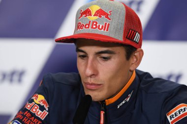 Buriram, Tayland - 6 Ekim 2018:Marc Marquez repsol honda takımı basın toplantısı BK Tayland grand prix 2018 chang Uluslararası pistinde öncesinde üzerinde 