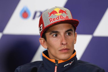 Buriram, Tayland - 6 Ekim 2018:Marc Marquez repsol honda takımı basın toplantısı BK Tayland grand prix 2018 chang Uluslararası pistinde öncesinde üzerinde 