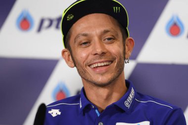 Buriram, Tayland - 6 Ekim 2018: Valentino Rossi Movista yamaha takım basın toplantısı BK Tayland grand prix 2018 chang Uluslararası pistinde öncesinde 