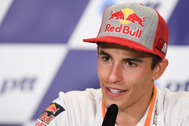 Buriram, Tayland - 6 Ekim 2018:Marc Marquez repsol honda takımı basın toplantısı BK Tayland grand prix 2018 chang Uluslararası pistinde öncesinde üzerinde 