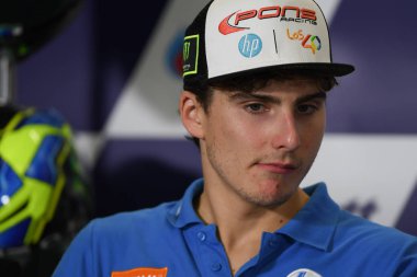 Buriram, Tayland - 6 Ekim 2018: Lorenzo Baldassarri pons hp40 takım basın toplantısında daha önce hak BK Tayland grand prix 2018 chang Uluslararası pistinde 
