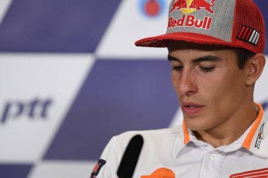 Buriram, Tayland - 6 Ekim 2018:Marc Marquez repsol honda takımı basın toplantısı BK Tayland grand prix 2018 chang Uluslararası pistinde öncesinde üzerinde 
