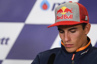 Buriram, Tayland - 6 Ekim 2018:Marc Marquez repsol honda takımı basın toplantısı BK Tayland grand prix 2018 chang Uluslararası pistinde öncesinde üzerinde 